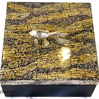 Square lacquer box with fish silver plated details